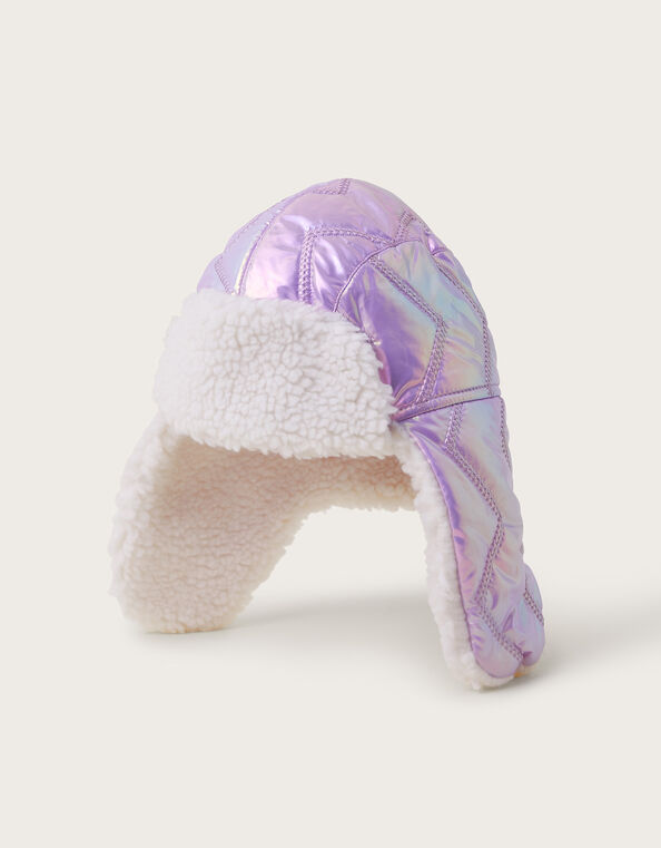 Holographic Fleece Trapper Hat, Purple (LILAC), large