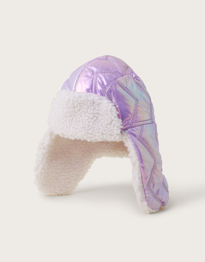 Holographic Fleece Trapper Hat, Purple (LILAC), large