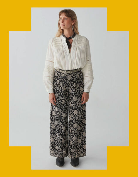 Maison Hotel Floral Print Trousers, Black (BLACK), large
