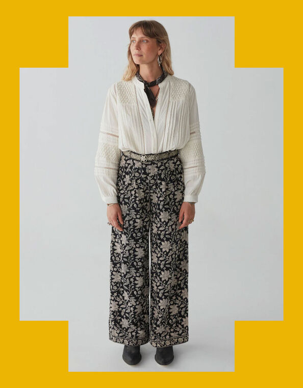 Maison Hotel Floral Print Trousers, Black (BLACK), large