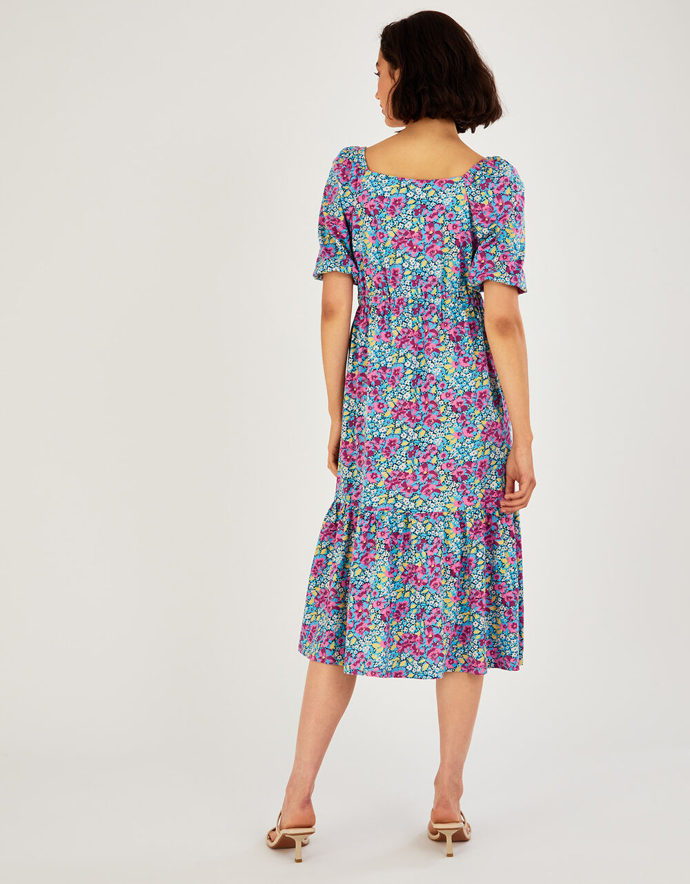 Lottie Floral Jersey Midi Dress in Sustainable Cotton Blue