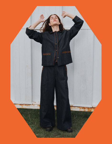 East Jayla Wide Leg Denim Trousers, Blue (NAVY), large