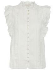 Elizabeth Embroidered Jersey Sleeveless Shirt, Ivory (IVORY), large