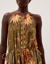 Fallon Sleeveless Tropical Print Midi Dress, Green (KHAKI), large