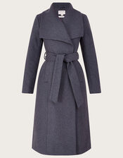 Kristen Smart Belted Robe Coat with Recycled Polyester, Grey (GREY), large