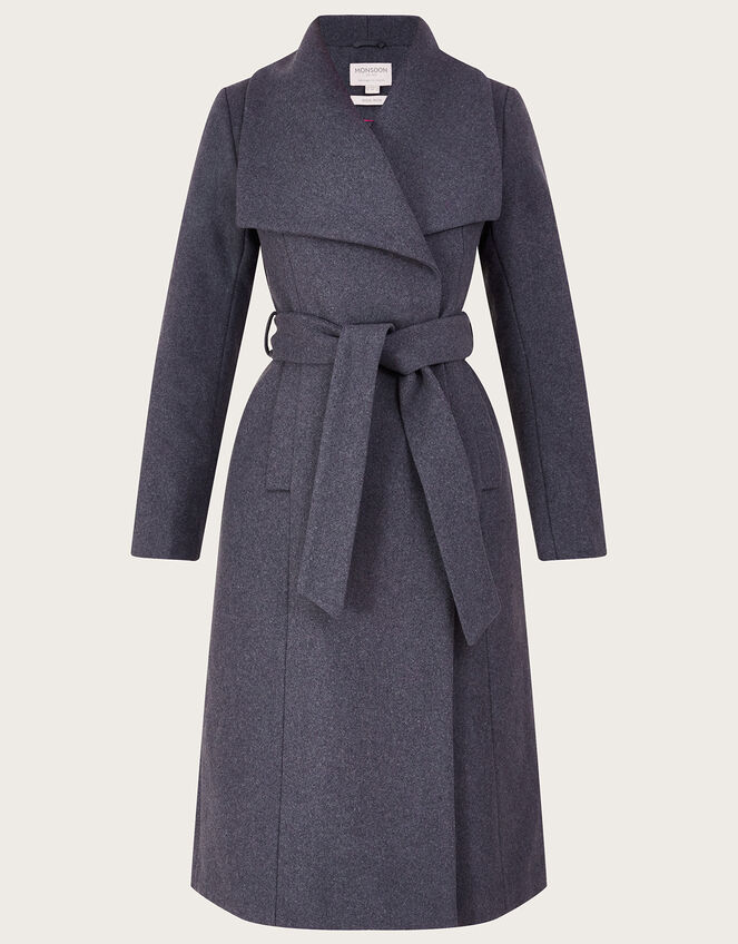 Kristen Smart Belted Robe Coat with Recycled Polyester, Grey (GREY), large