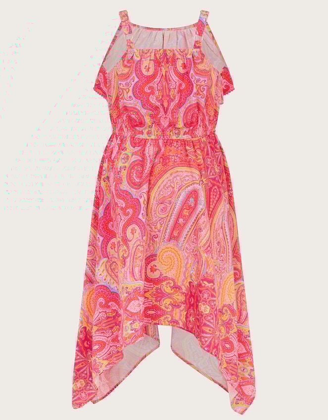 Paisley Hanky Hem Midi Dress, Orange (ORANGE), large