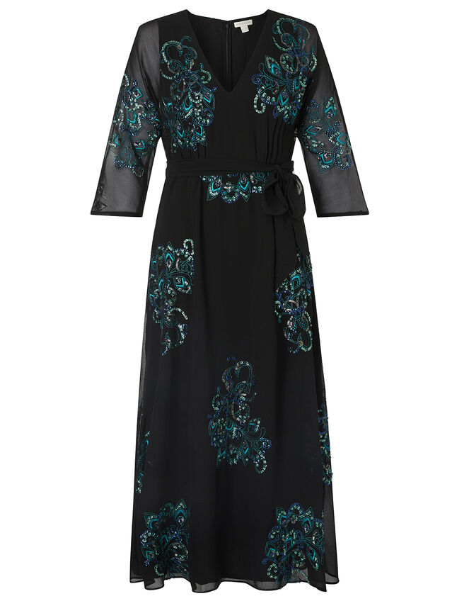 Daisy Peacock Embellished Midi Dress, Black (BLACK), large