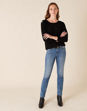 Button Shoulder Knit Jumper with Recycled Nylon, Black (BLACK), large