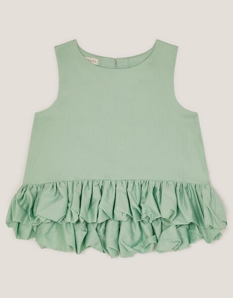 Sleeveless Ruffle Hem Top, Green (GREEN), large