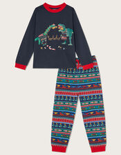 Christmas Dinosaur Pyjama Set, Blue (NAVY), large