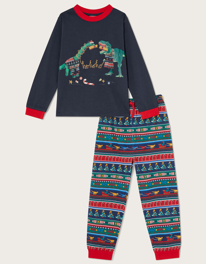 Christmas Dinosaur Pyjama Set, Blue (NAVY), large