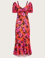 Kerry Satin Jacquard Floral Print Dress, Orange (ORANGE), large
