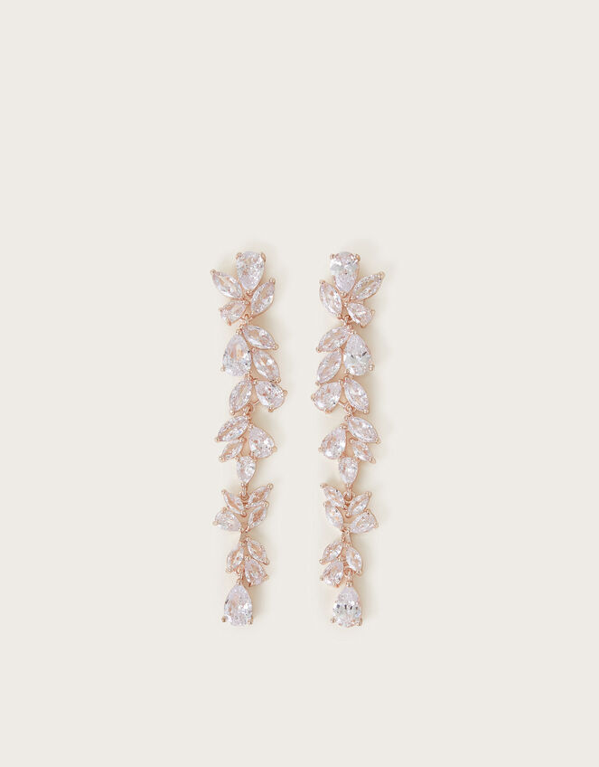 Diamante Leaf Drop Earrings, , large