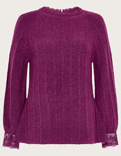 Lace Trim Jumper with Recycled Polyester, Pink (MAGENTA), large