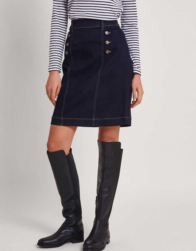 Rosa Button Denim Skirt, Blue (INDIGO), large
