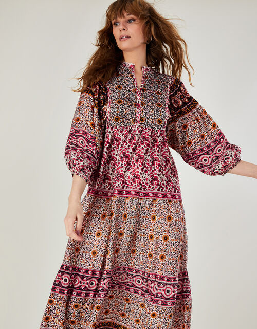 Skylar Smock Embroidered Midi Dress, Natural (NATURAL), large