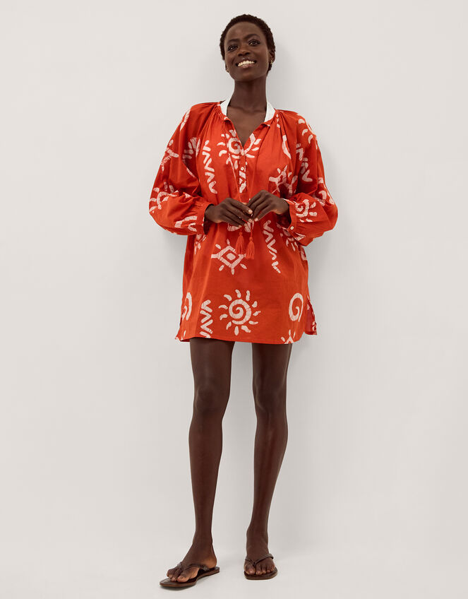Mafalda Sun Print Mini Kaftan, Orange (ORANGE), large
