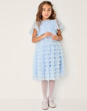 Shikha Floral Embellished Tiered Ruffle Dress, Blue (PALE BLUE), large