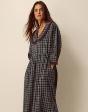 Ruby Collar Check Print Midi Dress, Blue (BLUE), large