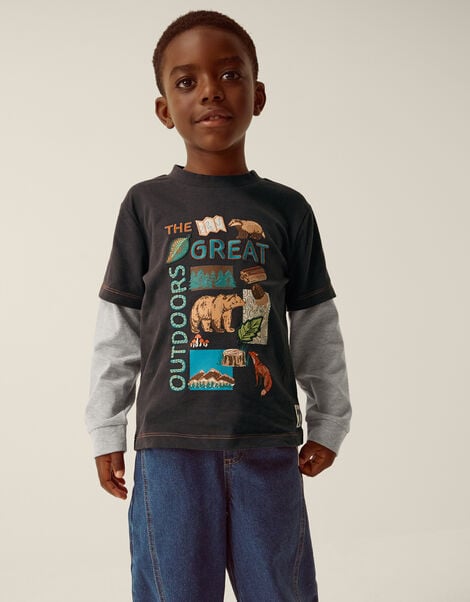 Outdoors Graphic Long Sleeve T-Shirt, Grey (GREY), large