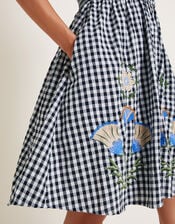 Bria Embroidered Gingham Mini Dress, Black (BLACK), large