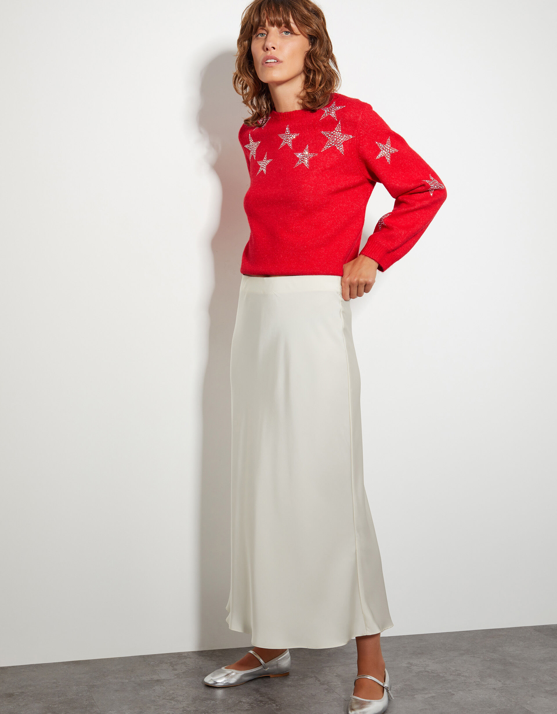 Sabrina Embellished Star Sweater Red