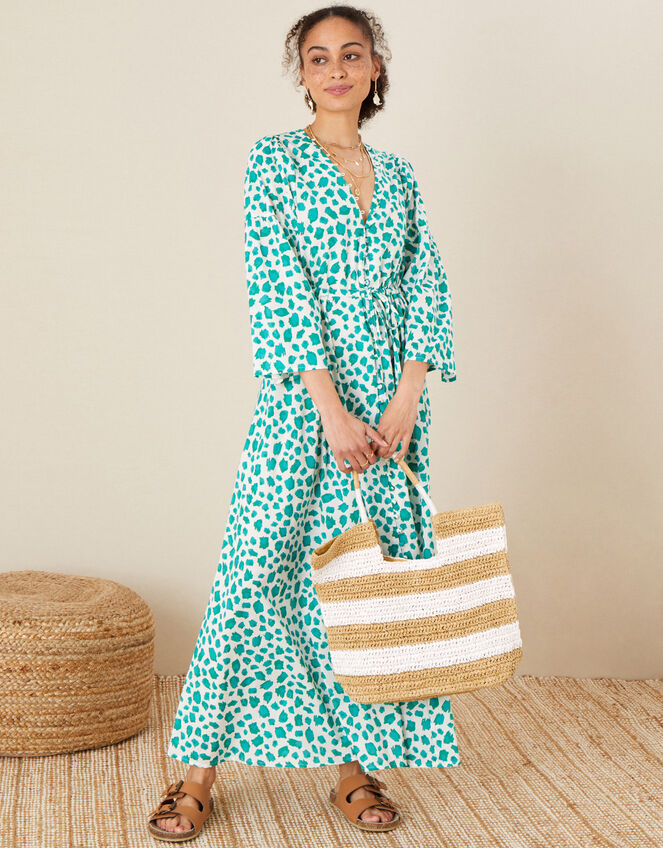 Animal Print Dress in Pure Cotton, Green (GREEN), large