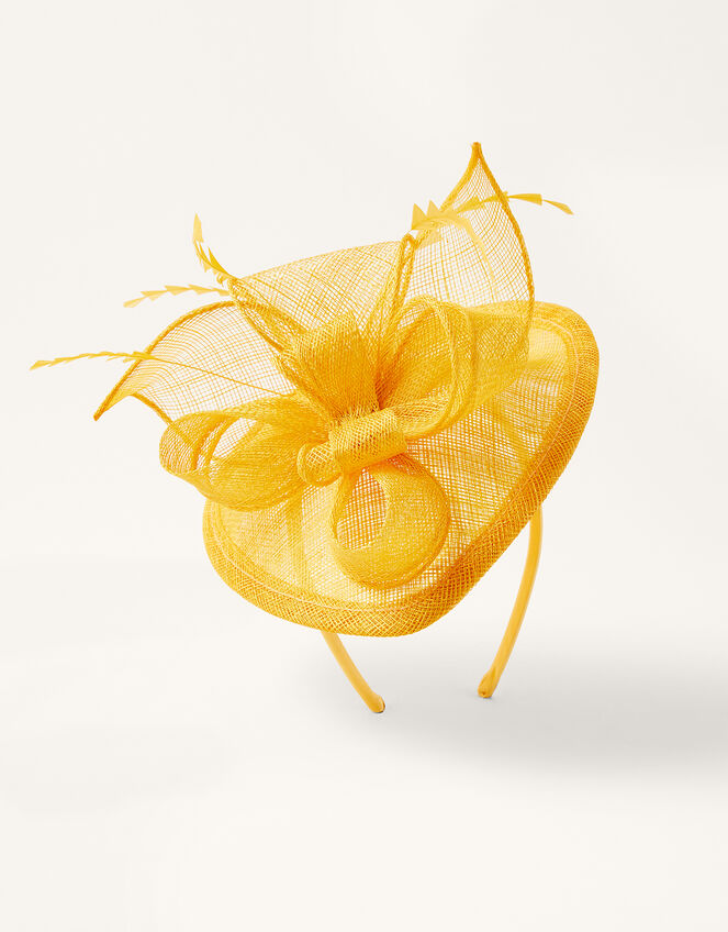 Bow Small Disc Fascinator Headband, Yellow (OCHRE), large