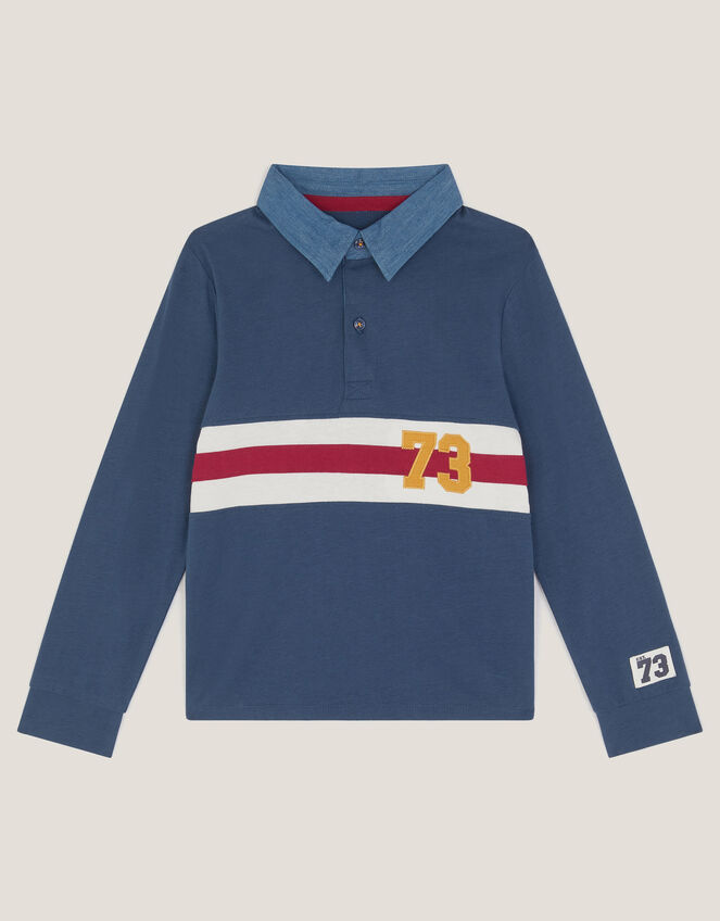 Stripe Long Sleeve Rugby Shirt, Blue (NAVY), large