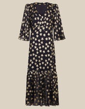 Monsoon x Queens of Archive Farrah Metallic Star Jacquard Maxi Dress​, Black (BLACK), large