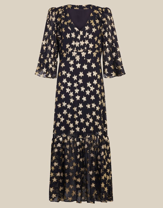 Monsoon x Queens of Archive Farrah Metallic Star Jacquard Maxi Dress​, Black (BLACK), large