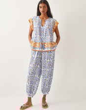 Cece Woodblock Print Harem Pants, Blue (BLUE), large