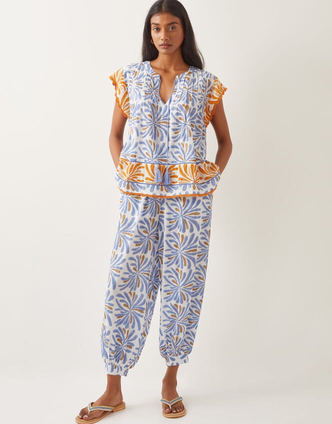 Cece Woodblock Print Harem Pants, Blue (BLUE), large