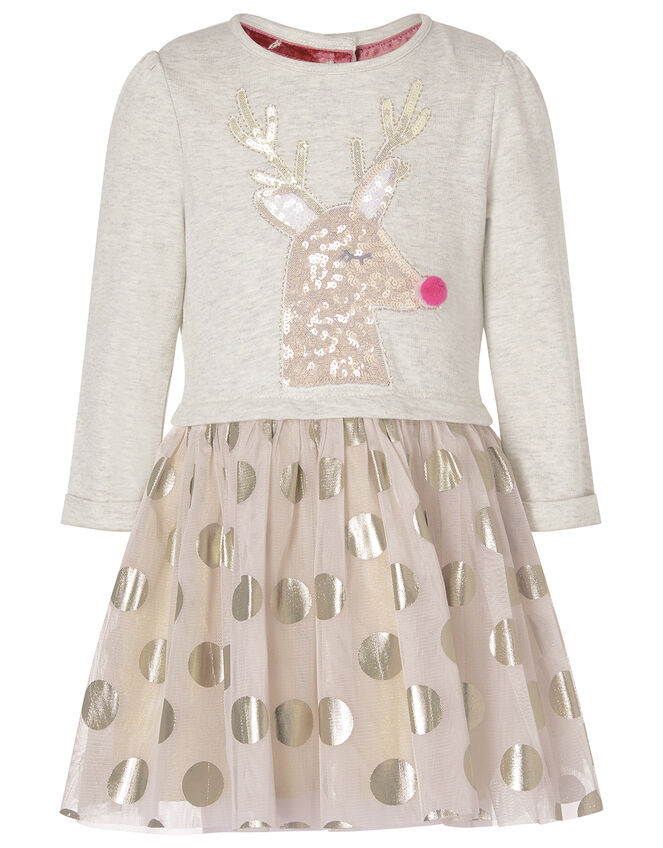 XMAS Baby Sequin Reindeer Disco Dress, Pink (PINK), large