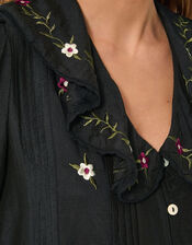 Elsie Floral Embroidered Shirt, Black (BLACK), large