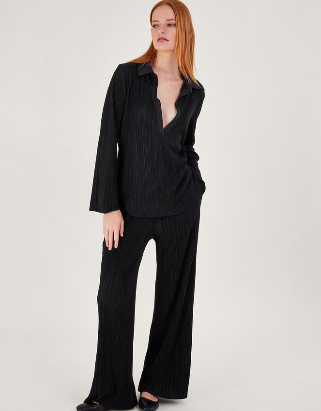 Peta Plisse Trousers, Black (BLACK), large