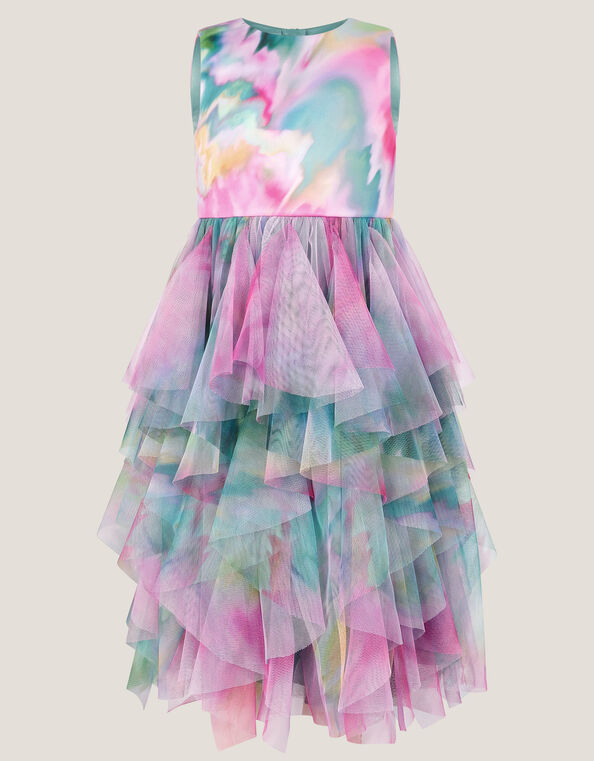 Watercolor Sleeveless Ruffle Party Dress, Multi (MULTI), large