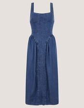 Delia Square Neck Denim Midi Dress, Blue (DENIM BLUE), large