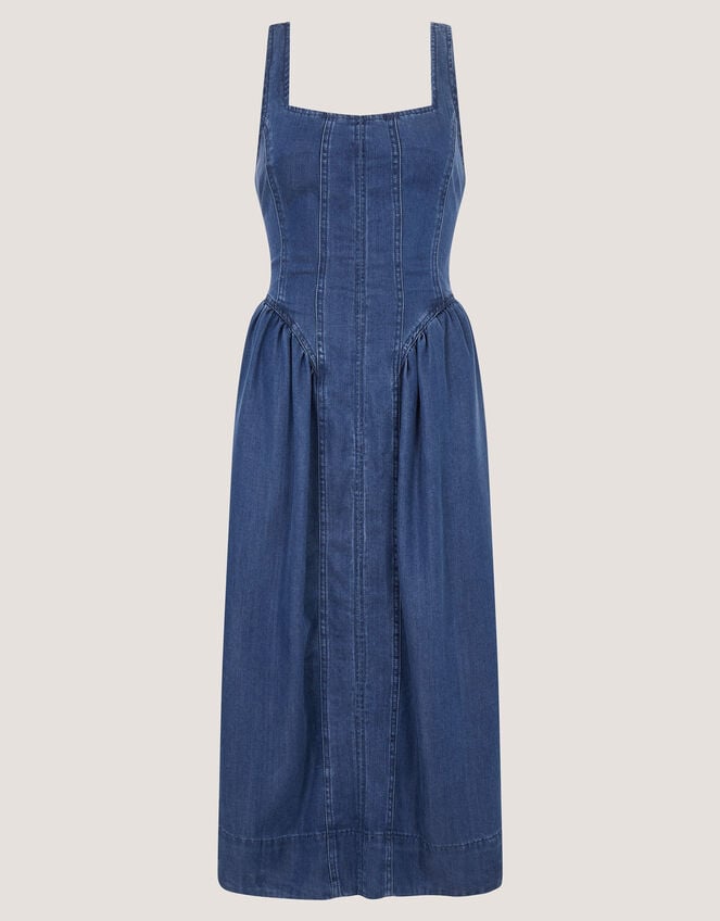 Delia Square Neck Denim Midi Dress, Blue (DENIM BLUE), large