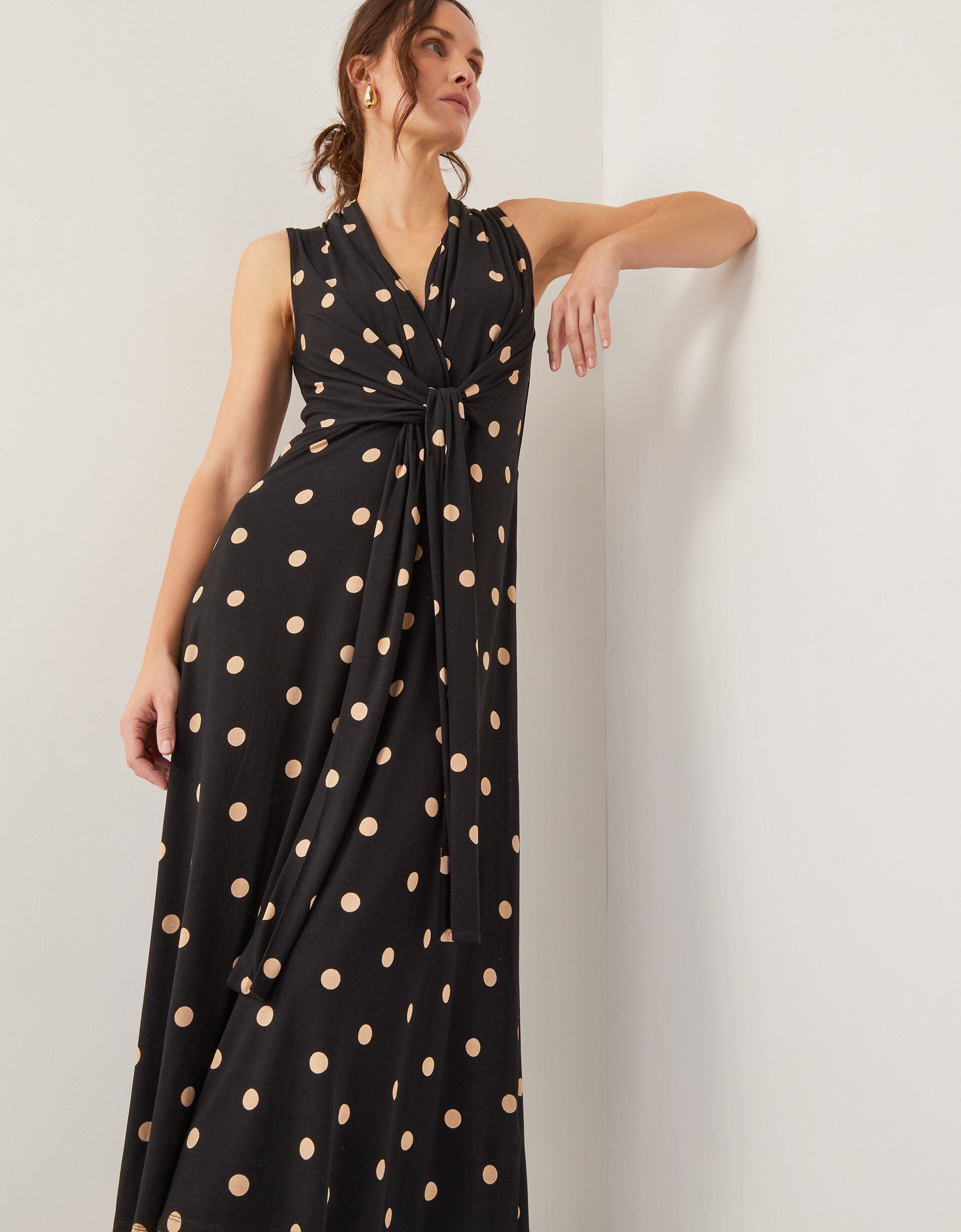 ワンピース Tiered Polka-Dot Long Dress black M Black Polka Dot Tiered Dress
