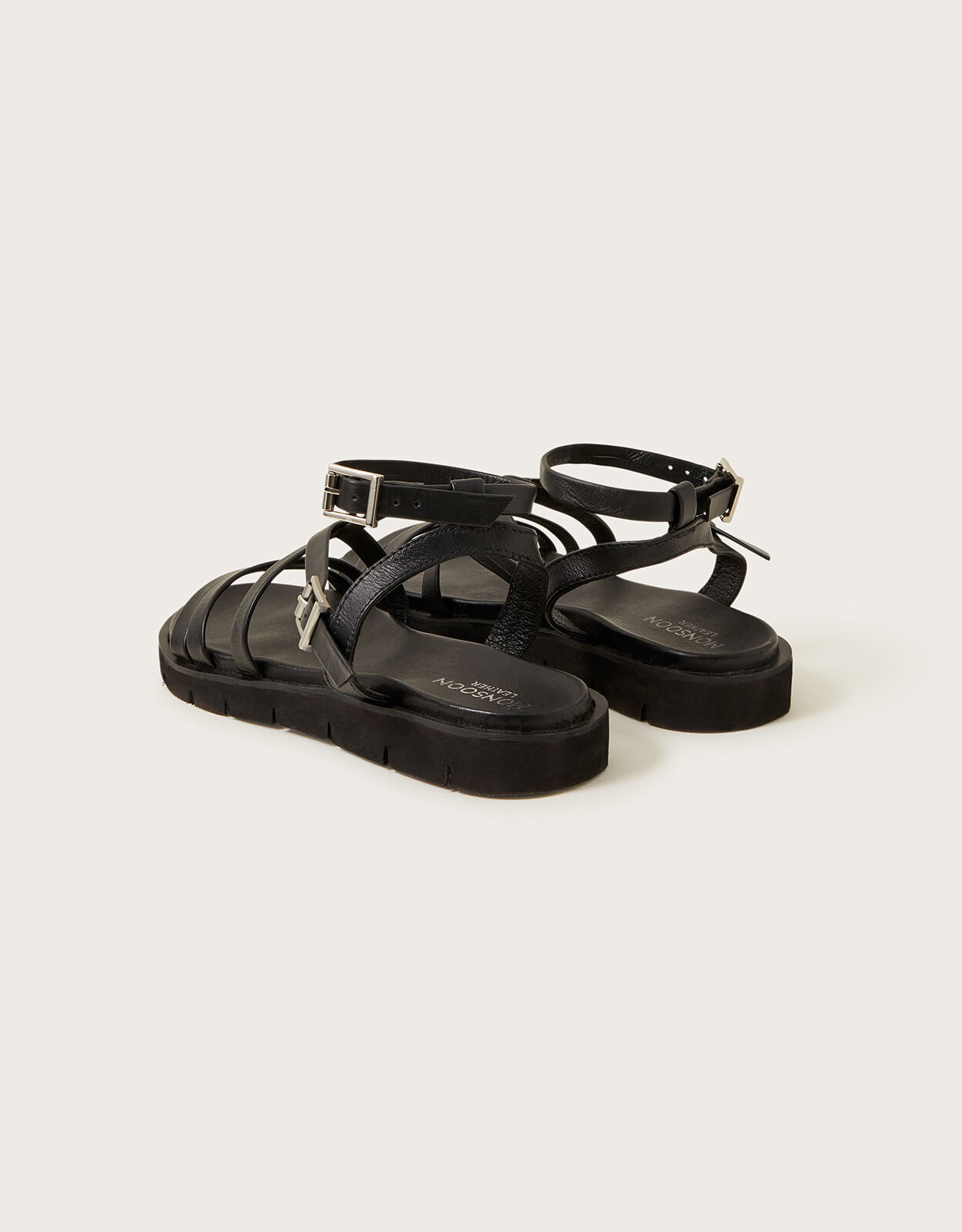 Strappy Flat Leather Sandals Black