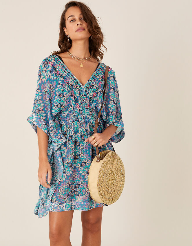 Geo Print Kaftan in Sustainable Viscose, Blue (BLUE), large