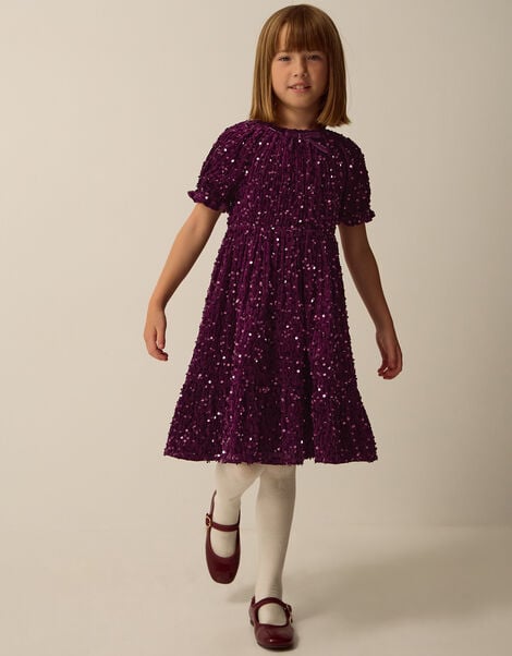 Fenella Sequin Velvet Party Dress, Purple (PURPLE), large