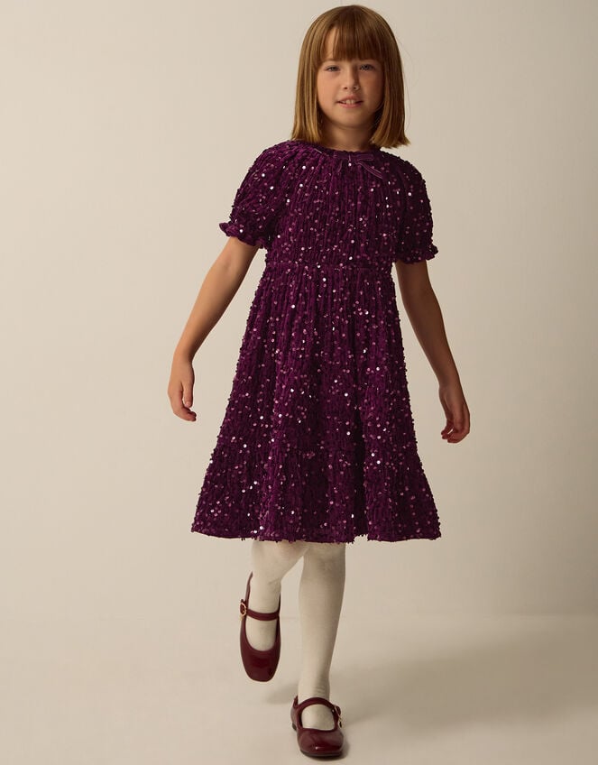 Fenella Sequin Velvet Party Dress, Purple (PURPLE), large