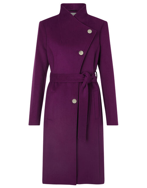 Rita Wrap Collar Long Coat Purple | Women's Coats | Monsoon Global.