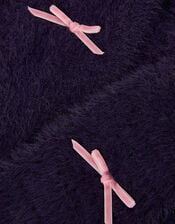 Bow Embellished Fuzzy Cardigan, Blue (NAVY), large