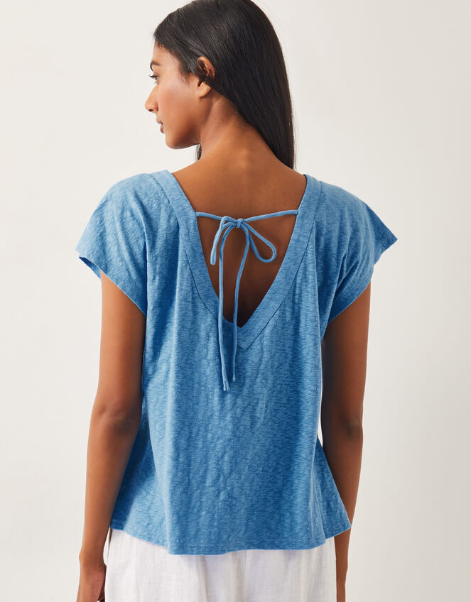 Elena Embroidered V-Neck Jersey T-Shirt, Blue (BLUE), large