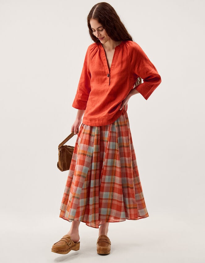 Gianna Linen Top, Orange (RUST), large