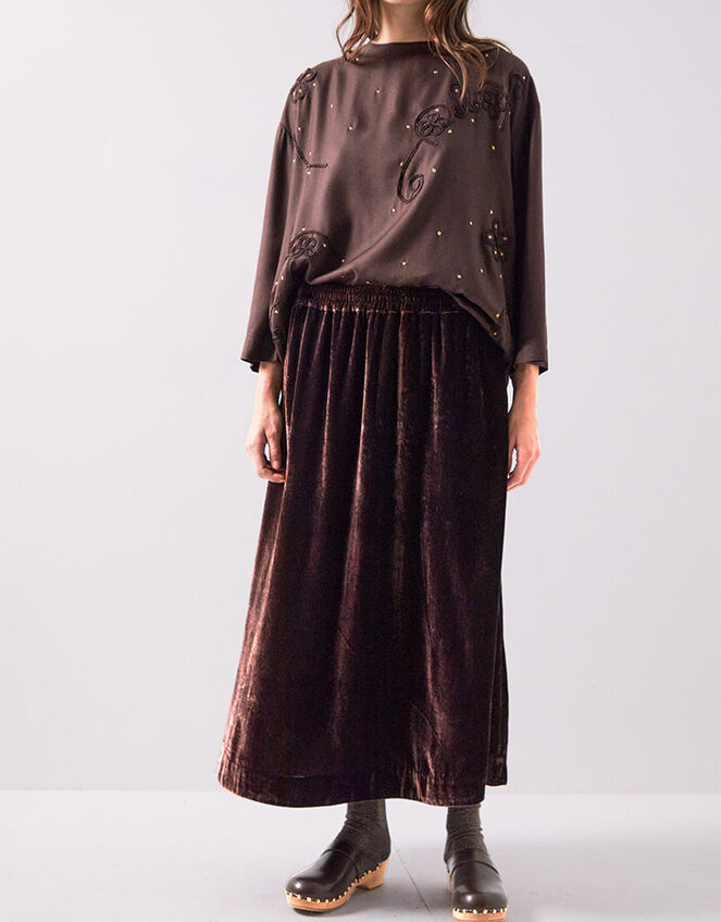 East Laurie Velvet Midi Skirt, Brown (DARK BROWN), large